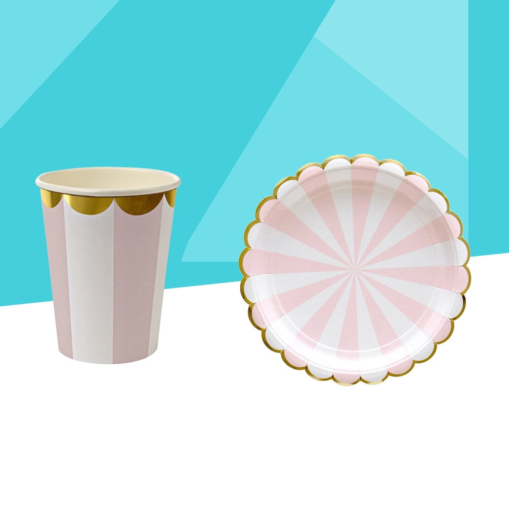 Phenofice 16Pcs Paper Party Plates and Cups Set for Afternoon Tea and Baby Showers