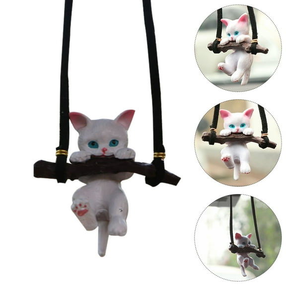 Phenofice 1Pack Adorable Car Interior Pendant Resin Cat Shaped Rear Mirror Decoration