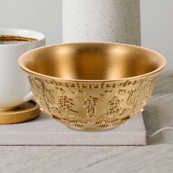 Phenofice 1Pc Golden Treasure Bowl, Brass Cornucopia Ornament for Prosperity, Feng Shui Home Office Tabletop Decor Centerpiece