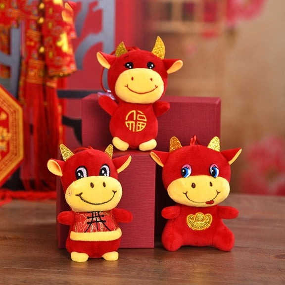Phenofice Red Plush Ox Hanging Pendant for New Year Decoration, Cute Cattle Ornament for Home and Holiday Embellishment