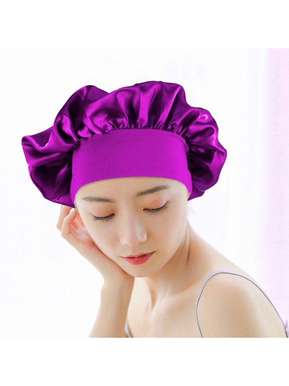 1Pc Purple Wide Side Sleep Hat Elastic Band Comfortable Night Head Wrap