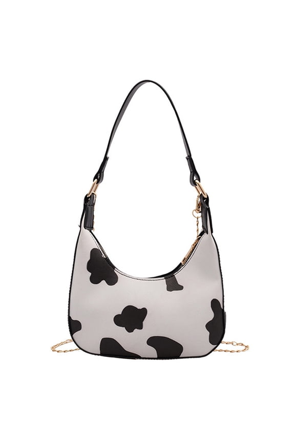 1Pc White Pu Retro Shoulder Bag Women With Moon Shape And Zipper Closure For Going Out Shopping