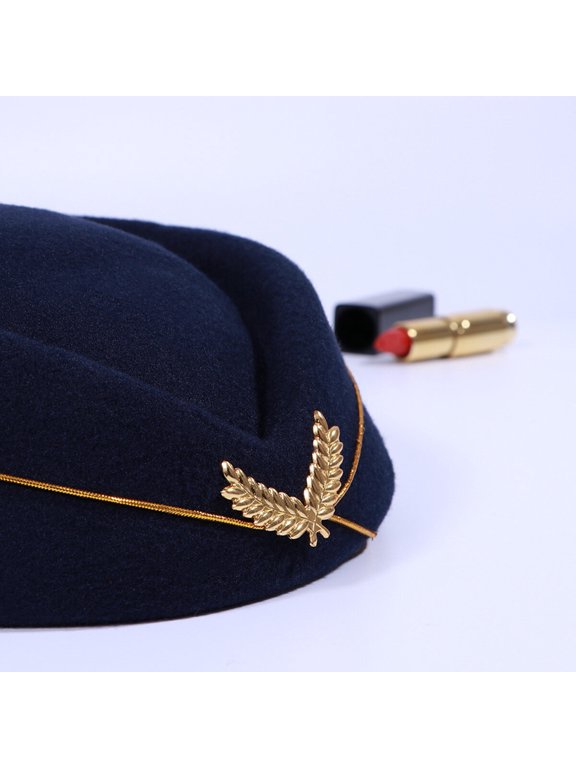 1Pcs Air Stewardess Cap Women Airline Stewardess Design Woolen Navy Blue for Musical Performance