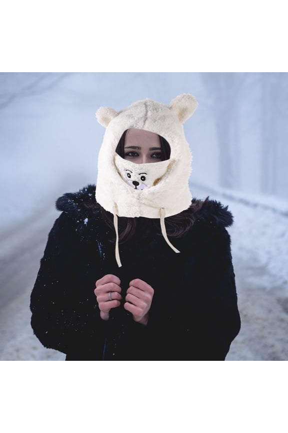 1Piece Plush Hat Cute Design White Bear Shape Furry Hats For Outdoor Activities And Indoor Use