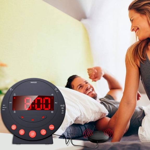 Phenofice 1Set Black Loud Vibrating Alarm Clock with Adjustable Volume and Bed Shaker for Home Use