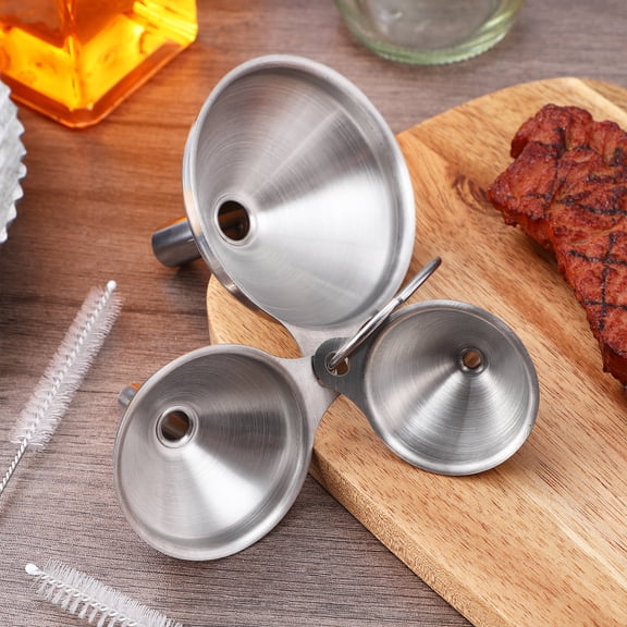 Phenofice 1Set Metal Funnels for Kitchen Use Wide Mouth Stainless Steel Funnel with Cleaning Tool