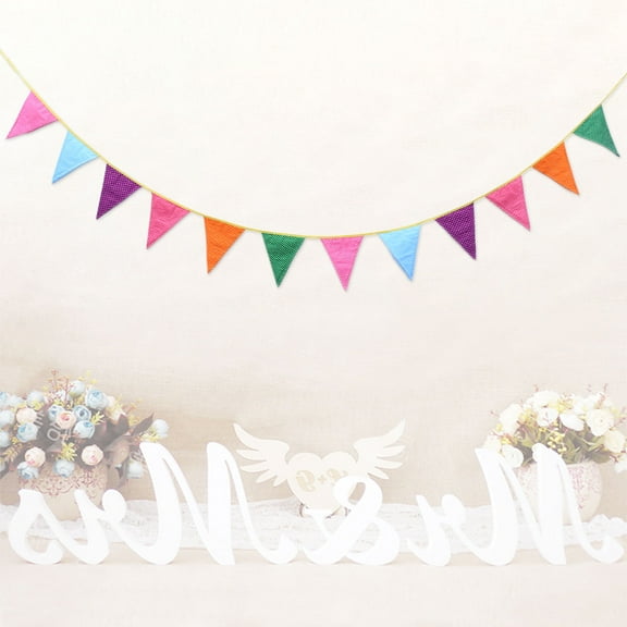 Phenofice 1Set Triangle Pennant Flags Banner Assorted Color Cotton Fabric Rustic Style Wedding Birthday Decoration