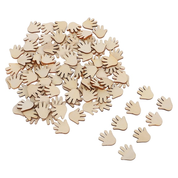 Phenofice 200Pcs Beige Wooden Hand Cutouts Smooth Finish Natural Palm Wood for DIY Projects and Decoration