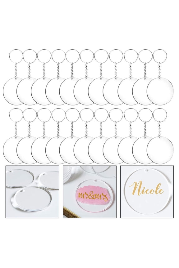 24-Pack Clear Round Acrylic Key Blanks for Custom Keychains, Holders, and Decorative Craft Projects