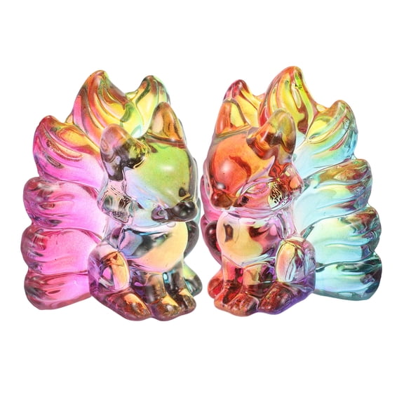 Phenofice 2Pcs Artistic Glass Nine Tailed Fox Sculpture for Home Decor and Collectors