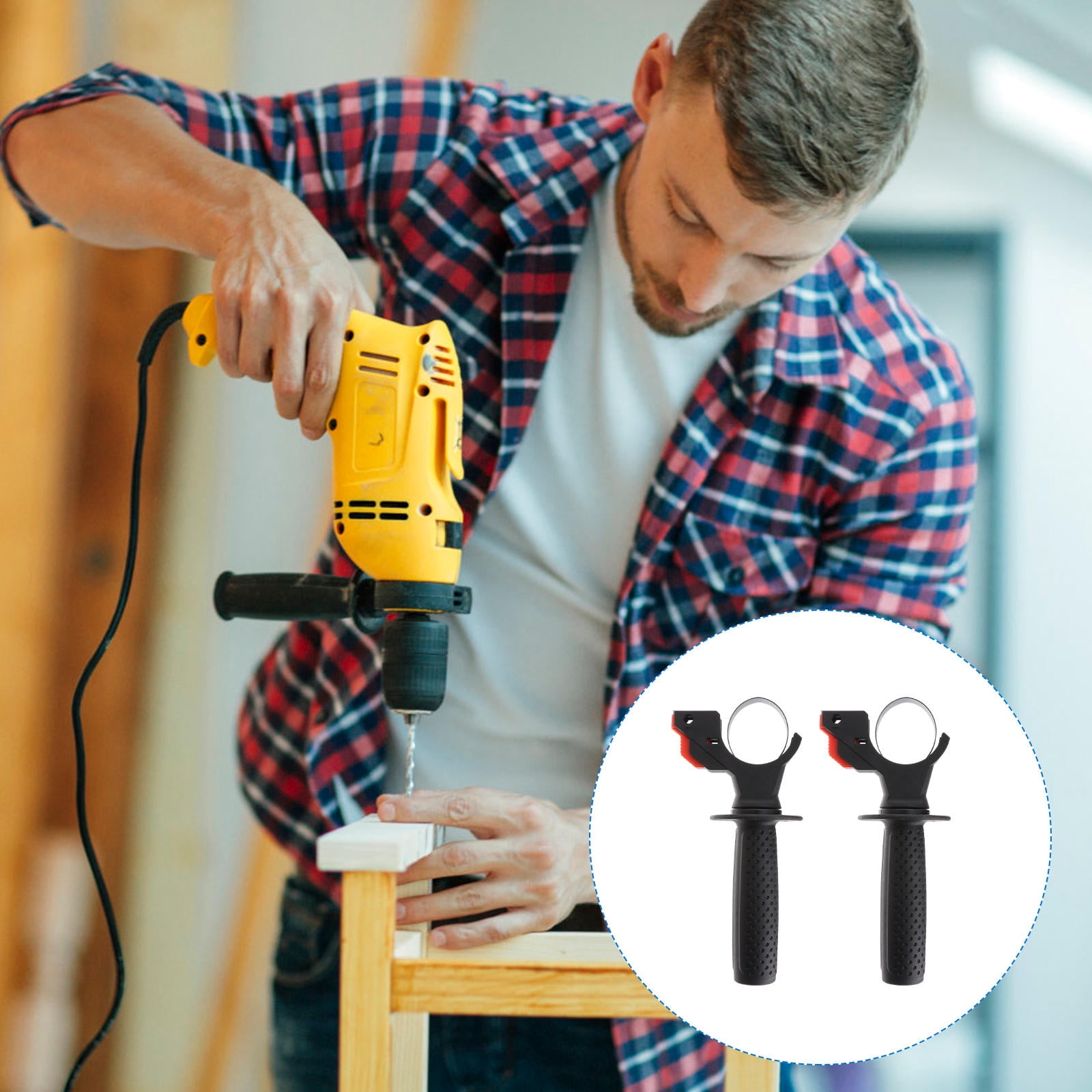SEWACC Ergonomic Auxiliary Handle For Rotary Hammer & Impact Drill – Side Grip Replacement, Grey, Fits Most Electric Hammer Drills, Reduces Hand Fatigue