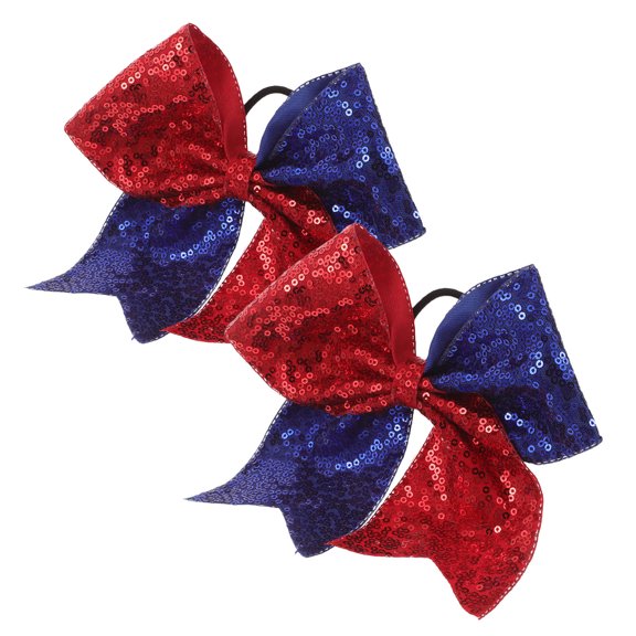 Phenofice 2Pcs Large Sequin Cheer Hair Bow Multi Color Sparkly Ponytail Holder for Sport Competitions
