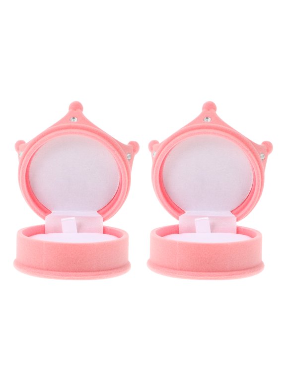 Ring Box 2pcs for Plush Sponge Pink Crown Shaped Wedding Anniversary