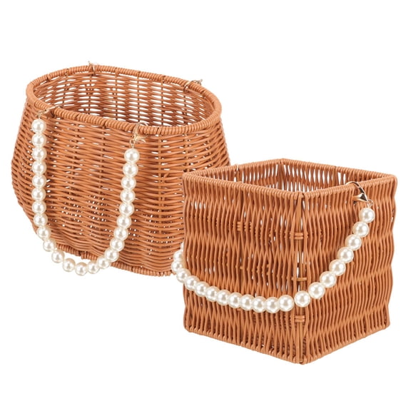 Phenofice 2Pcs Small Fruit Basket Assorted Color Oval for Home Decoration 24.0X15.0X14.0In