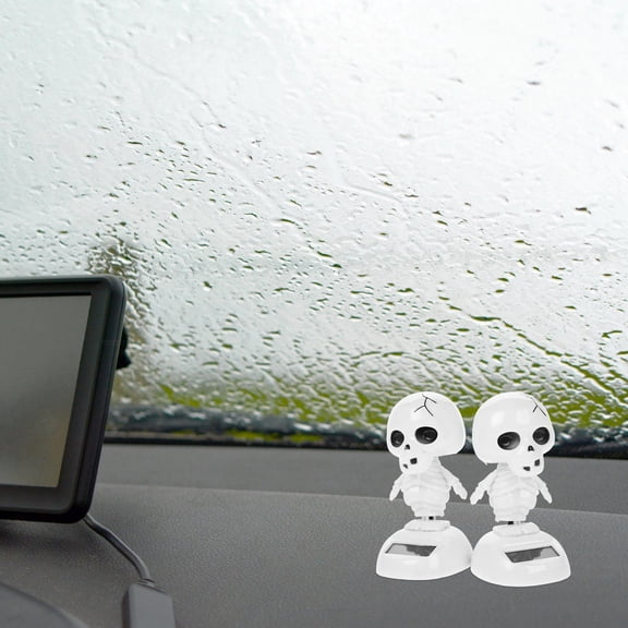 Phenofice 2Pcs Solar Dancing Ghost Decor White Plastic Skeleton Figurine for Car Decoration