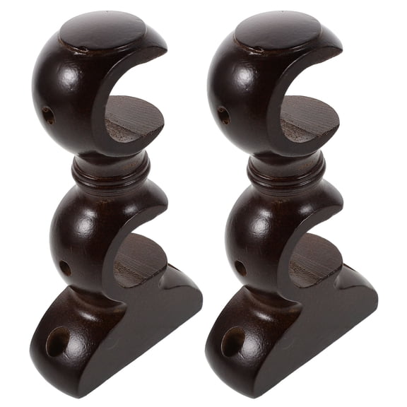 Phenofice 2Pcs Wooden Curtain Rod Brackets Coffee Finish Curtain Rod Support for Living Room