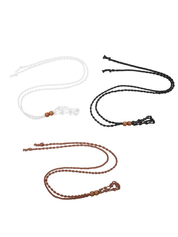 Adjustable Macrame Pouch Necklace Assorted Color Wax Rope Wood Decoration
