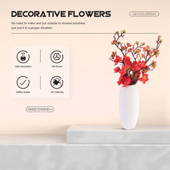 Phenofice 3Pcs Simulation Wintersweet Branch Red Artificial Flower Props for Wedding and Household Decoration