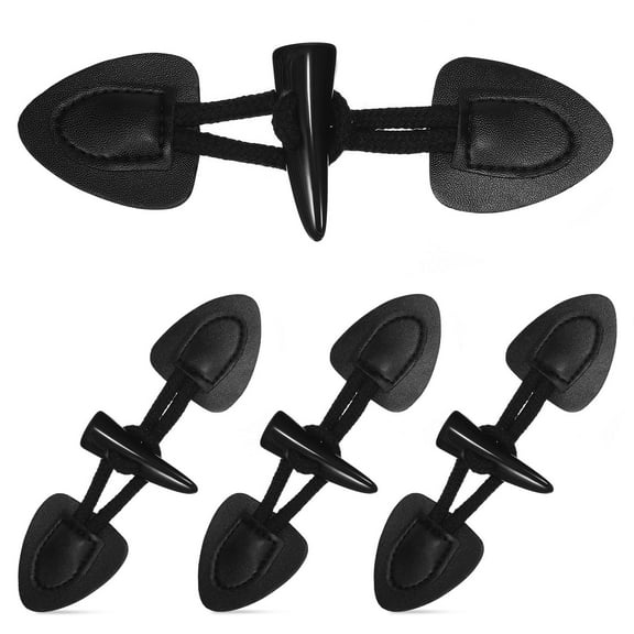 Phenofice 4 Pairs Toggle Buttons Replacement Black Cotton Rope for Windbreakers Casual Outfits