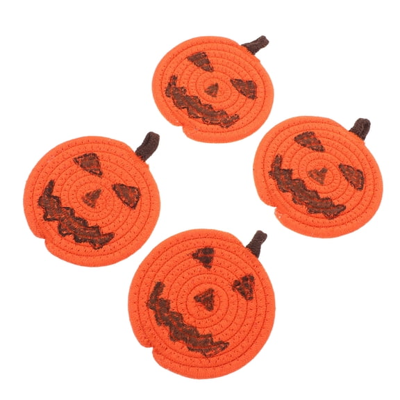 Phenofice 4Pcs Crochet Pumpkin Coasters Cotton Rope Heat Resistant Beverage Mats for Fall Decor