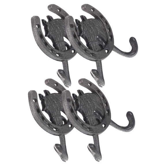 Phenofice 4Pcs Metal Wall Hooks Black Retro Style Double Hanger for Bedroom and Kitchen Decor