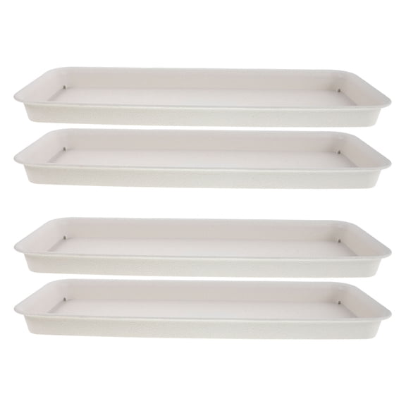 Phenofice White Rectangular Resin Flower Pot Saucers for Garden Plants, Set of 4 Drainage Trays