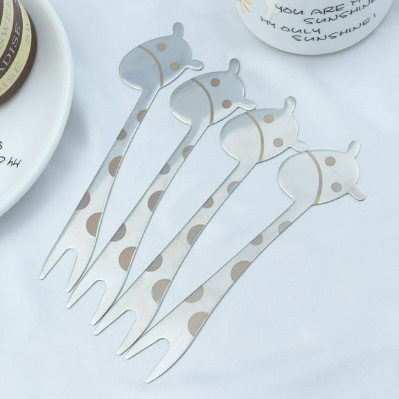 Phenofice 4Pcs White Stainless Steel Fruit Forks Cartoon Giraffe Handles for Desserts Snacks and Fruit 13.5x3.6x0.2in