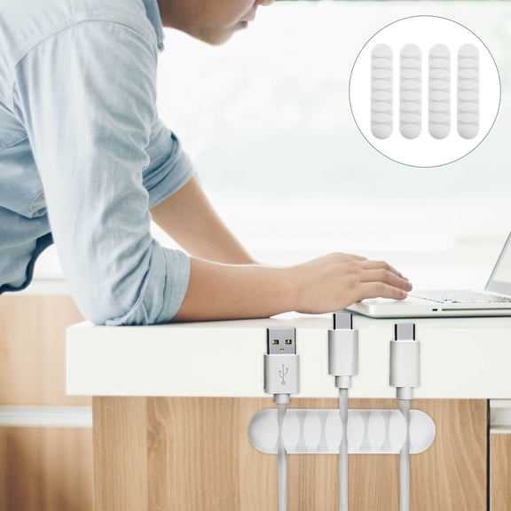 Phenofice 4Pcs White Wire Organizer with Compact Design for Office Desk Cable Storage