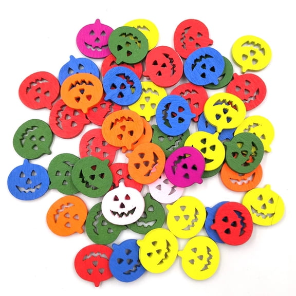 Phenofice 50Pcs DIY Wooden Buttons for Shoes Pumpkin Designs Assorted Color Durable Material