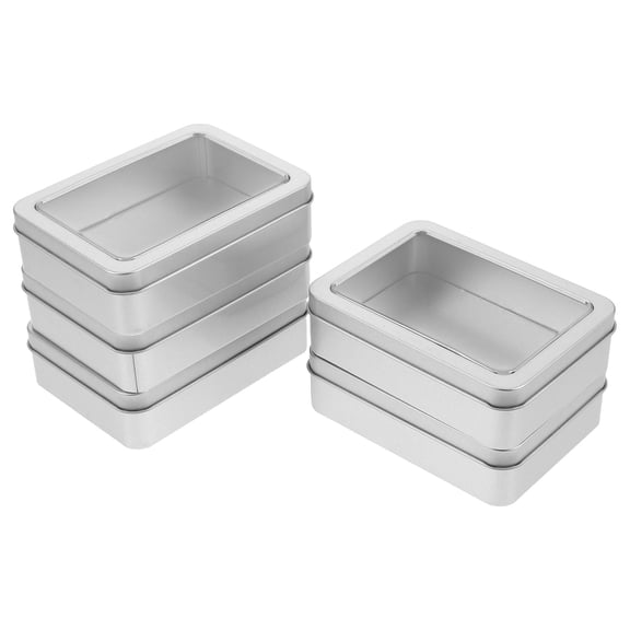 Phenofice 5Pcs Metal Containers with Lids Rectangular Plated Silver Storage Box with Window Lid for Organized Home Use