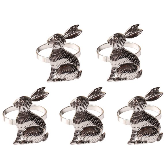 Phenofice 5Pcs Silver Alloy Rabbit Shape Napkin Clasps Elegant Tabletop Decorations for Easter