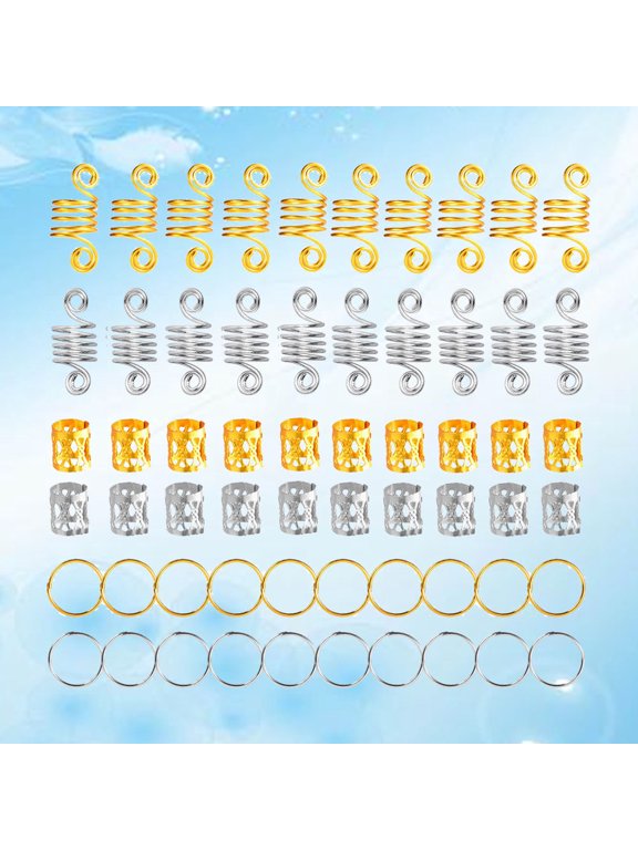 60 Pcs Assorted Color Metal Dreadlock Hair Cuffs and Crochet Hook Set for Braids, , Accessories Kit
