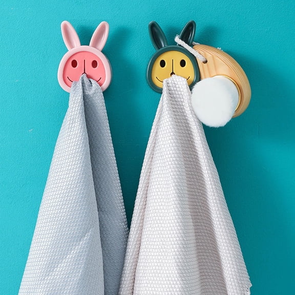 Phenofice 6Pcs Self Adhesive Towel Holder Rabbit Shape Wall Mounted Push Hooks for Kitchen Bathroom