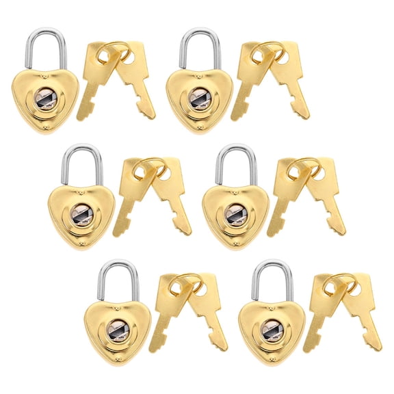 Phenofice Golden Mini Heart Metal Decorative Padlock for Jewelry Small Bags 6 Sets