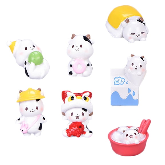 Phenofice 7Pcs Mini Cows Figurines Resin for .8X1.5In