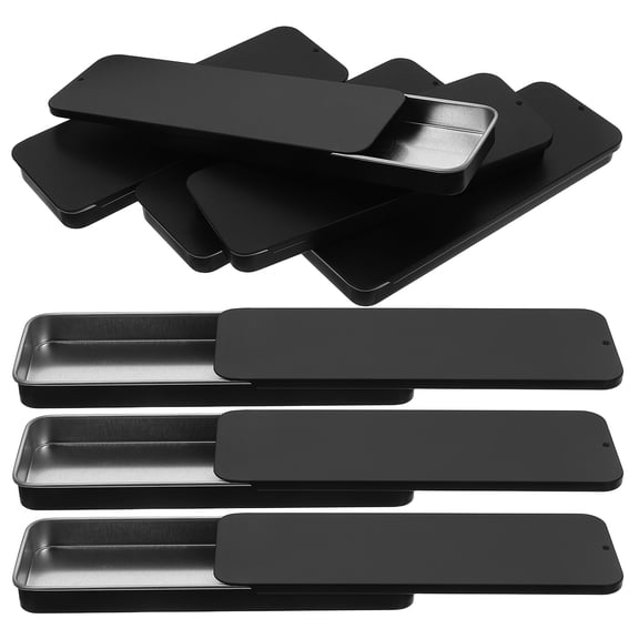 Phenofice 8Pcs Black Sliding Lid Metal Tin Boxes Portable Rectangular Storage Cases for Jewelry Cosmetics and Crafts