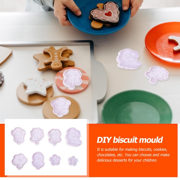 Phenofice 8Pcs Creative Biscuit Cookie Molds White Plastic Kitchen Baking Accessories