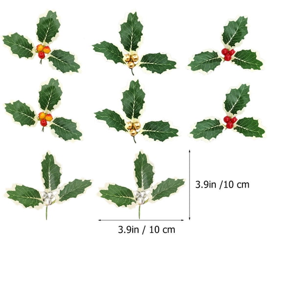 Phenofice Holly Leaves Berries Assorted Color Plastic for Christmas Tree and Room Decorations 8Pcs