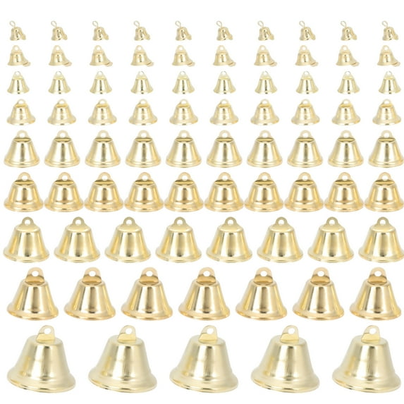 Phenofice 90Pcs Metal Bell Hanging Pendants Golden Bell Shaped for Christmas Decorations Home Garden Parties