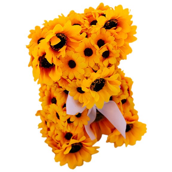 Phenofice Artificial Sunflower Bear Figurine Orange Home Decor Desktop Bear Decoration