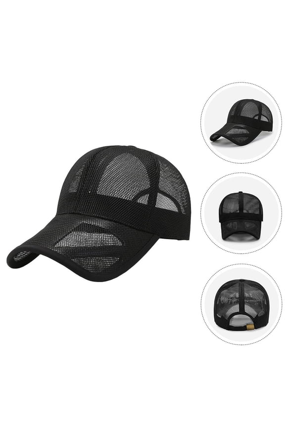 Black Mesh Baseball Cap Sunproof Adjustable for Outdoor Activities and Sports
