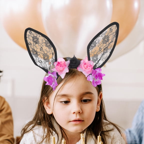 Phenofice Black Rabbit Ear Headband with Lace and Plastic for Party and Cosplay
