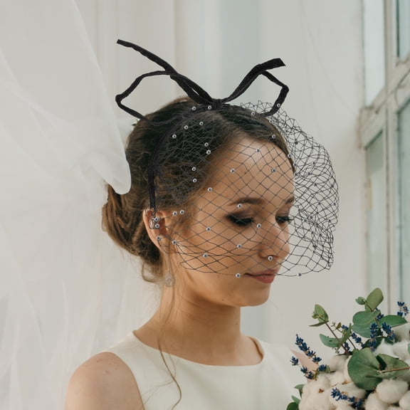 Phenofice Black Vintage Flapper Fascinator Veil with Soft Mesh for Formal Occasions
