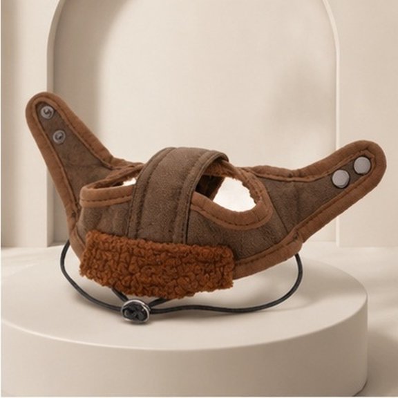 Phenofice Brown Pilot Hat for Dogs and Cats, S Size PU Costume Accessory