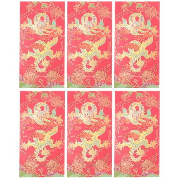 Phenofice 6Pcs Red Envelopes for Chinese New Year Paper Money Bags with Dragon Pattern and Blessings