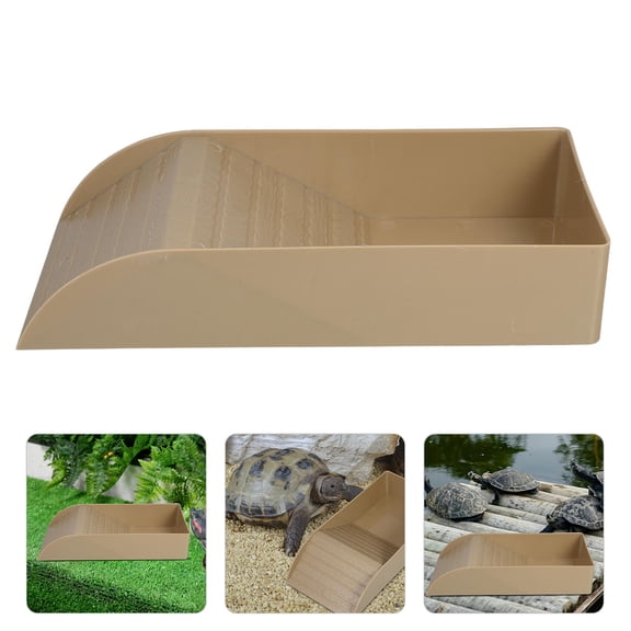 Phenofice Small Wood Grain Plastic Tortoise Bathing Pool with Ramp Reptile Feeding Accessory 1 Pack