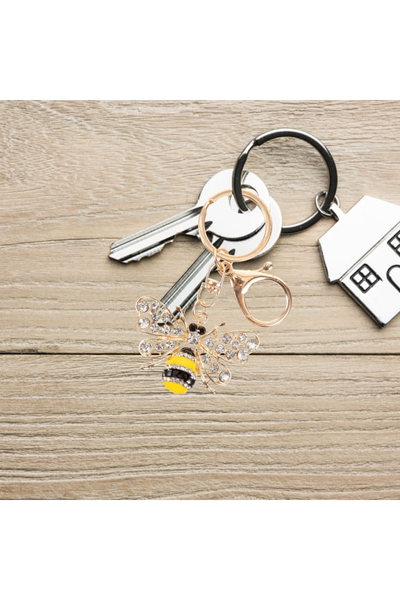 Creative Yellow Bee Keychain Pendant with Rhinestones Alloy Metal Backpack and Bag Hanging Decoration