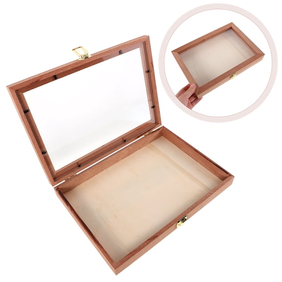 Phenofice Elegant Light Brown Wooden Box with Clear Window for Chess Storage and Specimen Display