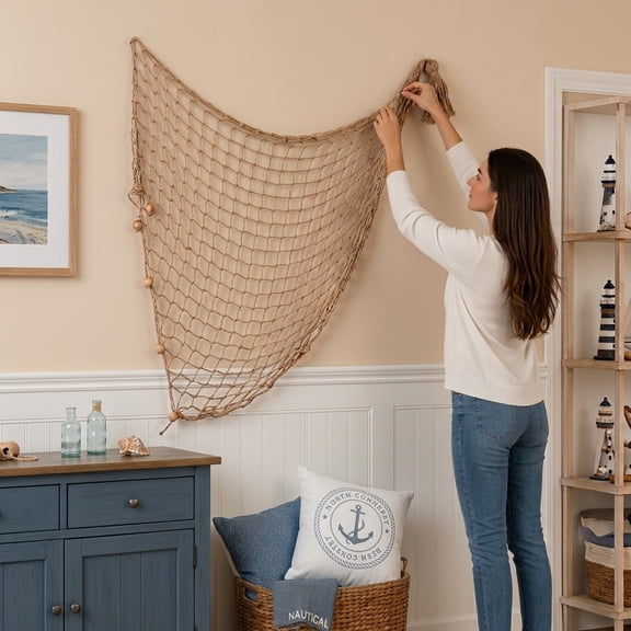 Phenofice Fishing Net Wall Decor Light Brown Lightweight Decorative Fish Net for Home and Guesthouse