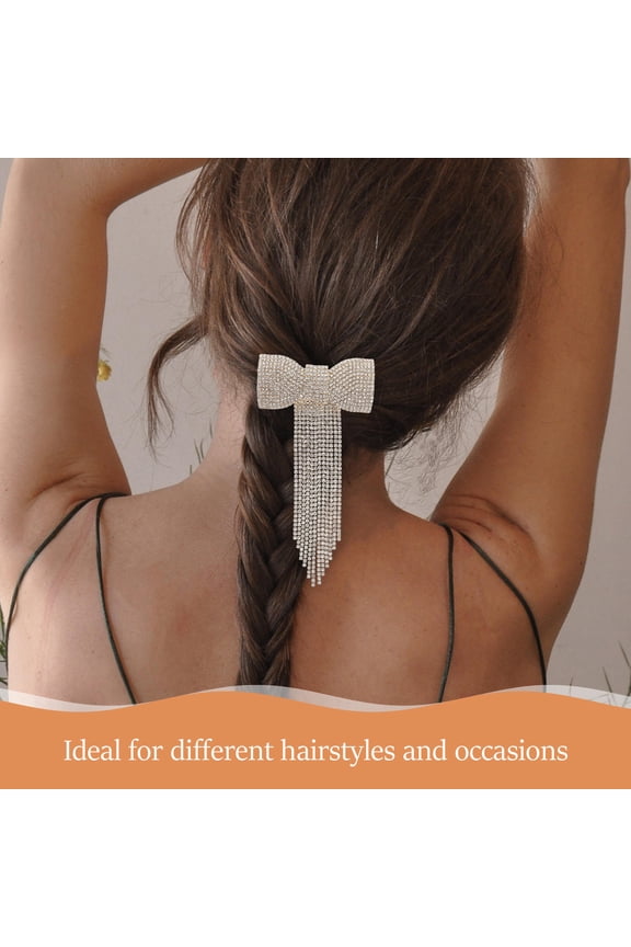 Luxurious Metal Tassel Bow Hair Clip with Rhinestones